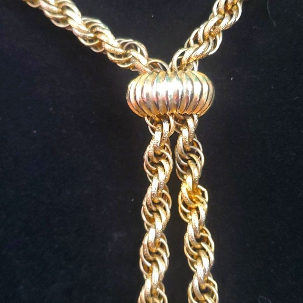 Vendome Vintage Signed Gold Tone Lariat Tassel Heavy Rope Chain Necklace - Picture 3 of 9